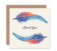 Wee Blue Coo THANK YOU CARD - FEATHER SET WATERCOLOUR PAINT BLUE ORANGE