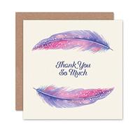 Wee Blue Coo THANK YOU CARD - FEATHER SET WATERCOLOUR PAINT PURPLE PINK