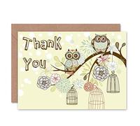 Wee Blue Coo THANK YOU CUTE OWL BRANCH CAGES BIRTHDAY GIFT BLANK GREETINGS CARD