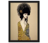 Wee Blue Coo The Goddess in Gold Black Klimt Style Robe Artwork Framed A3 Wall Art Print