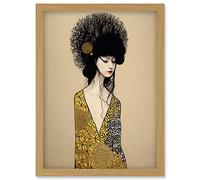 Wee Blue Coo The Goddess in Gold Black Klimt Style Robe Artwork Framed Wall Art Print A4