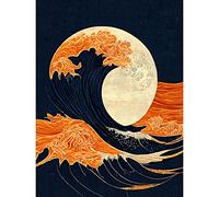Wee Blue Coo The Great Wave at Full Moon Modern Japanese Seascape Woodblock Unframed Wall Art Print Poster Home Decor Premium