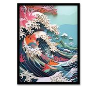 Wee Blue Coo The Great Wave Tropical Seascape Concept Art Multi-Dimensional Artwork Artwork Framed Wall Art Print 18X24 Inch