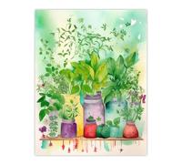 Wee Blue Coo The Herb Shelf Folk Art Watercolour Painting Bright Kitchen Artwork Fresh Herb Plant Pots Large Wall Art Poster Print Thick Paper 18X24 Inch