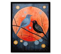 Wee Blue Coo The Nightingales Song Birds Orange Moon Art Print Framed Poster Wall Decor 12x16 inch