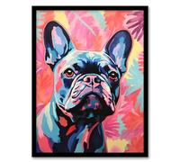 Wee Blue Coo The Pastel Pooch French Bulldog Neon Fun Artwork Framed Wall Art Print A4