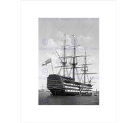 Wee Blue Coo THE VICTORY NELSONS FLAGSHIP PORTSMOUTH OLD BW BLACK FRAMED ART PRINT B12X1142