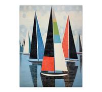 Wee Blue Coo The Yacht Race Sail Boats at Sea Blue Large Wall Art Poster Print Thick Paper 18X24 Inch