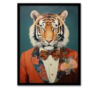 Wee Blue Coo Tiger in a Tuxedo Fun Animal Portrait Artwork Framed Wall Art Print 18X24 Inch