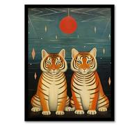 Wee Blue Coo Tiger Twins Tea Party Cute Animal Cubs Artwork Framed Wall Art Print 18X24 Inch