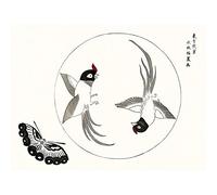 Wee Blue Coo Tomoki Birds Butterfly Japanese Woodblock Art Print Canvas Premium Wall Decor Poster Mural