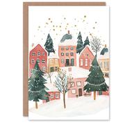 Wee Blue Coo Townscape Decorated Trees Festive Fun Xmas Art Blank Christmas Card Wee Blue Coo Multicolor