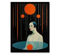 Wee Blue Coo Transcendental Meditation Black Orange Artwork Framed Wall Art Print 18X24 Inch