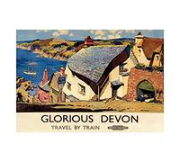 Wee Blue Coo Transport Railway Glorious Devon Village England Picture Wall Art Print
