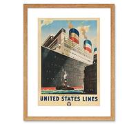 Wee Blue Coo Travel Ad United States Lines SS Leviathan Ship Framed Wall Art Print