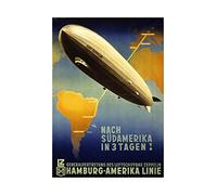 Wee Blue Coo Travel Airship Zeppelin Germany South America Picture Wall Art Print