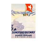 Wee Blue Coo Travel Alpine Railway Jungfrau Mountain Swiss Flag Snow Wall Art Print