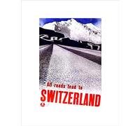 Wee Blue Coo Travel Alpine Road Mountain Snow Switzerland Vintage Advert Art Wall Art Print