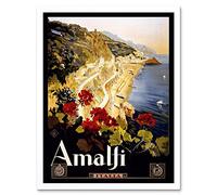 Wee Blue Coo Travel Amalfi Coast Beach Italia Italy Art Print Framed Poster Wall Decor 12X16 Inch