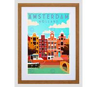 Wee Blue Coo Travel Amsterdam Holland Netherlands Canal Bridge Boat House Art Framed Wall Art Print