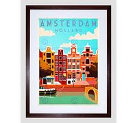 Wee Blue Coo Travel Amsterdam Holland Netherlands Canal Bridge Boat House Art Framed Wall Art Print