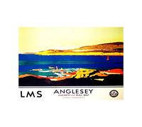 Wee Blue Coo Travel Anglesey Island Wales Menai Strait Landscape Boat Wall Art Print