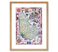 Wee Blue Coo Travel Barbados Caribbean Tropical Map Ad Picture Framed Wall Art Print
