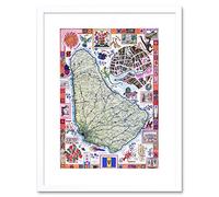 Wee Blue Coo Travel Barbados Caribbean Tropical Map Vintage Advert Framed Wall Art Print