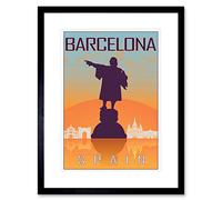 Wee Blue Coo TRAVEL BARCELONA SPAIN CHRISTOPHER COLUMBUS STATUE FRAMED PRINT B12X8483