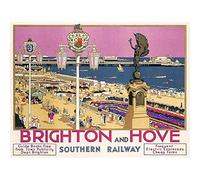 Wee Blue Coo Travel Brighton Hove Sussex Beach Resort Pier Sea Pink Sky Art Print Poster Wall Decor 12X16 Inch