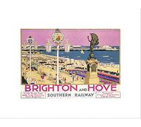 Wee Blue Coo Travel Brighton Hove Sussex Beach Resort Pier Sea Pink Sky Wall Art Print