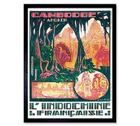 Wee Blue Coo Travel Cambodia Indochina Angkor Wat Temple France Art Print Framed Poster Wall Decor 12X16 Inch