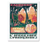 Wee Blue Coo Travel Cambodia Indochina Angkor Wat Temple France Art Print Framed Poster Wall Decor 12X16 Inch