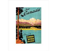 Wee Blue Coo Travel Canada Rail Train Lake Mountain Scenic Tree Pine Wall Art Print