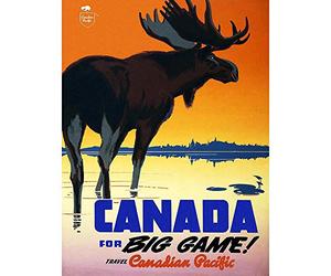 Wee Blue Coo Travel Canadian Pacific Railway Moose Canada Big Game Vintage Art Print Poster Wall Decor 12X16 Inch