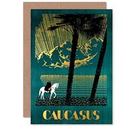Wee Blue Coo TRAVEL CAUCASUS MOUNTAINS SOVIET UNION RUSSIA LAKE HORSE GREETINGS CARD
