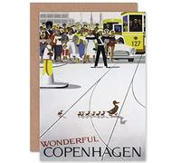 Wee Blue Coo TRAVEL COPENHAGEN SMILING DUCK ADVERTISING RETRO GREETINGS CARD