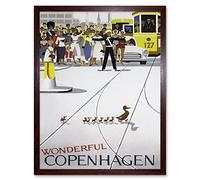 Wee Blue Coo Travel Copenhagen Smiling Duck Vintage Advertising Retro By Art Print Framed Poster Wall Decor 12X16 Inch