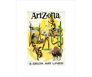 Wee Blue Coo Travel Delta Arizona Native American Cactus Golf Vintage Wall Art Print