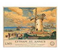 Wee Blue Coo Travel England Lancashire Lytham St Annes Windmill Art Print Poster Wall Decor 12X16 Inch