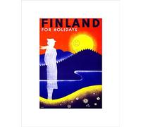 Wee Blue Coo TRAVEL FINLAND MIDNIGHT SUN FJORD FORSET VINTAGE FRAMED ART PRINT MOUNT B12X2949