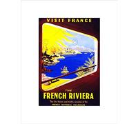 Wee Blue Coo TRAVEL FRENCH RIVIERA RAIL TRAIN BEACH SUN FRANCE VINTAGE FRAMED PRINT B12X2954