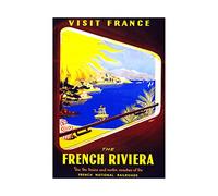 Wee Blue Coo Travel French Riviera Rail Train Beach Sun France Vintage Wall Art Print
