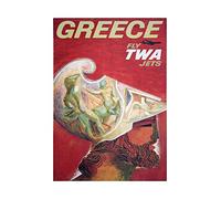Wee Blue Coo Travel Greece TWA Airline Statue Centaur God Helmet Wall Art Print