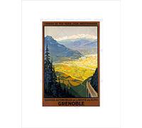 Wee Blue Coo TRAVEL GRENOBLE FRANCE ALPINE RESORT VALLEY MOUNTAIN PINE TREE PRINT B12X6420
