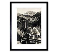 Wee Blue Coo TRAVEL GSTAAD SWITZERLAND ALPINE RESORT GOAT WATERFALL FRAMED ART PRINT B12X6421