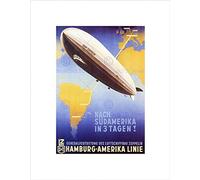 Wee Blue Coo Travel Hamburg Germany America South Zeppelin Airship Map Art Wall Art Print