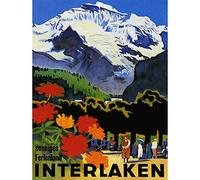Wee Blue Coo Travel Interlaken Swiss Alpine Resort Mountain Flower Art Print Poster Wall Decor 12X16 Inch