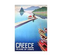 Wee Blue Coo Travel Island Corfu Greece Boats Pier Wall Art Print