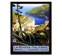 Wee Blue Coo Travel Italian Riviera Portofino Harbour Sea Italy Vintage Art Print Framed Poster Wall Decor 12X16 Inch